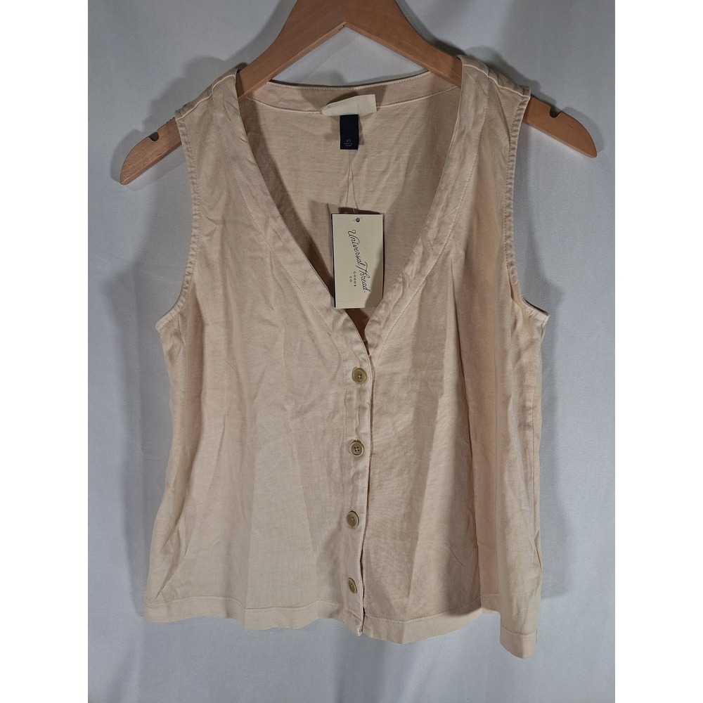 Universal Thread Womens Tan Cotton Button Front V-Neck Tank Top XS New
